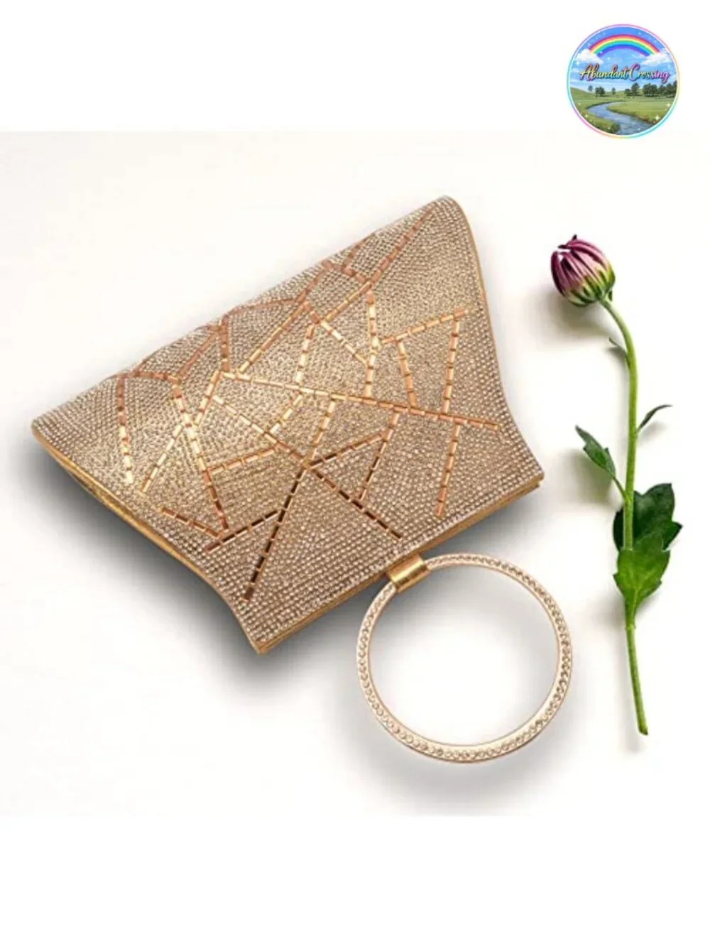 Crystal Clutch Wristlet Evening Bag with Rhinestone Bangle Handle, Wedding Prom